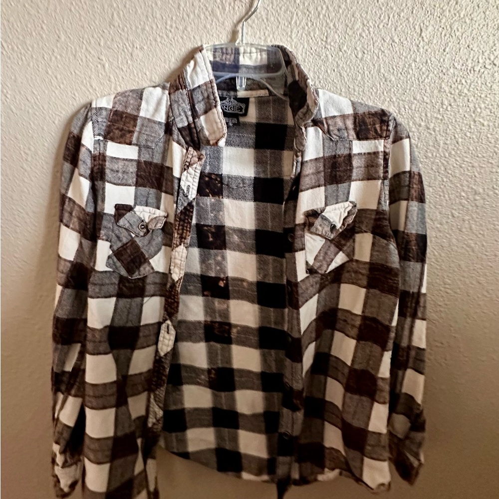 Plaid Black and White Distressed Plaid Shirt